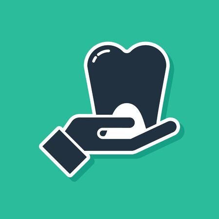 Blue Tooth icon isolated on green background. Tooth symbol for dentistry clinic or dentist medical center and toothpaste package. Vector Illustrationのイラスト素材