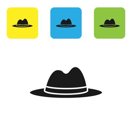 Black Man hat with ribbon icon isolated on white background. Set icons colorful square buttons. Vector Illustrationのイラスト素材