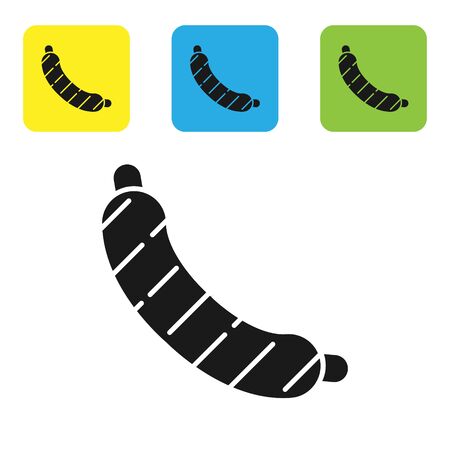 Black Sausage icon isolated on white background. Grilled sausage and aroma sign. Set icons colorful square buttons. Vector Illustrationのイラスト素材