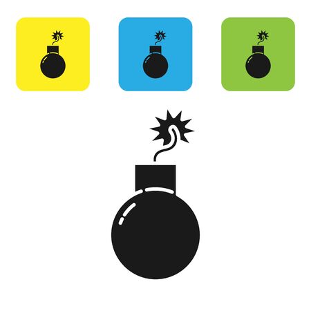 Black Bomb ready to explode icon isolated on white background. Set icons colorful square buttons. Vector Illustrationのイラスト素材