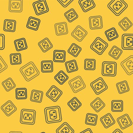 Blue line Electrical outlet in the USA icon isolated seamless pattern on yellow background. Power socket. Vector Illustrationのイラスト素材