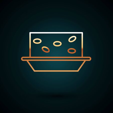 Gold line Nougat with nuts icon isolated on dark blue background. Vector Illustrationのイラスト素材