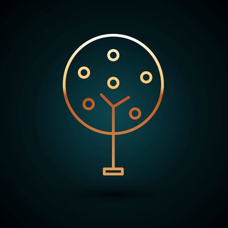 Gold line Tree icon isolated on dark blue background. Forest symbol. Vector Illustrationのイラスト素材