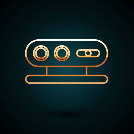 Gold line 3d scanning system icon isolated on dark blue background. Vector Illustrationのイラスト素材