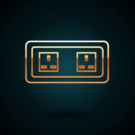 Gold line Electrical outlet icon isolated on dark blue background. Power socket. Rosette symbol. Vector Illustrationのイラスト素材