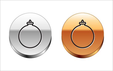 Black line Christmas ball icon isolated on white background. Merry Christmas and Happy New Year. Silver-gold circle button. Vector Illustrationのイラスト素材