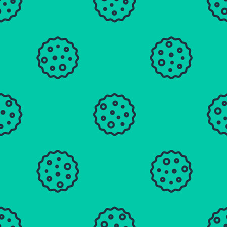 Blue line Cookie or biscuit with chocolate icon isolated seamless pattern on green background. Vector Illustrationのイラスト素材