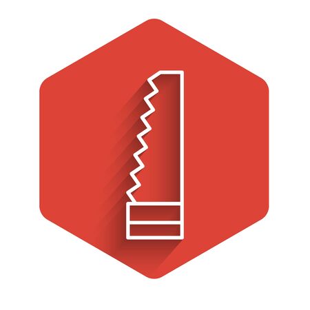 White line Garden saw icon isolated with long shadow. Red hexagon button. Vector Illustrationのイラスト素材