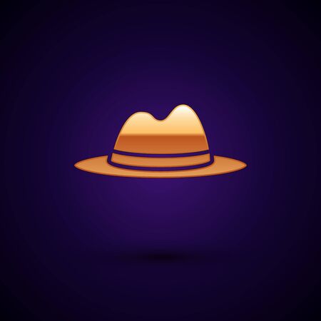 Gold Man hat with ribbon icon isolated on dark blue background. Vector Illustrationのイラスト素材