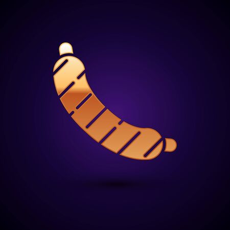 Gold Sausage icon isolated on dark blue background. Grilled sausage and aroma sign. Vector Illustrationのイラスト素材