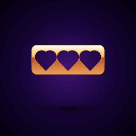 Gold Like and heart icon isolated on dark blue background. Counter Notification Icon. Vector Illustrationのイラスト素材