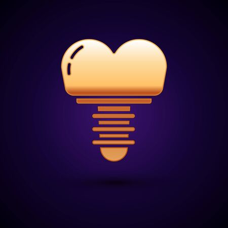 Gold Dental implant icon isolated on dark blue background. Vector Illustrationのイラスト素材