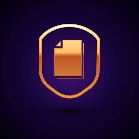 Gold Document protection concept icon isolated on dark blue background. Confidential information and privacy idea, secure, guard, shield. Vector Illustrationのイラスト素材
