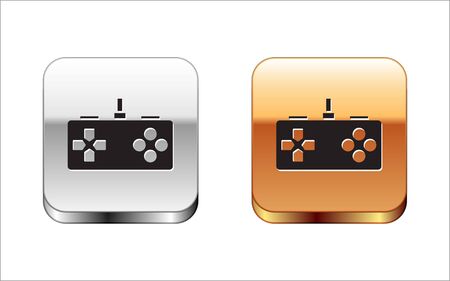 Black Gamepad icon isolated on white background. Game controller. Silver-gold square button. Vector Illustrationのイラスト素材