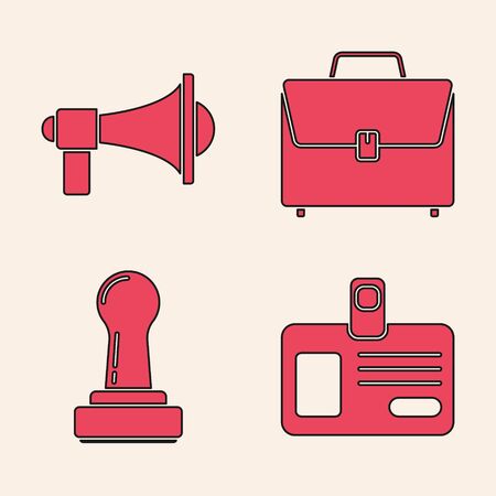 Set Identification badge, Megaphone, Briefcase and Stamp icon. Vectorのイラスト素材