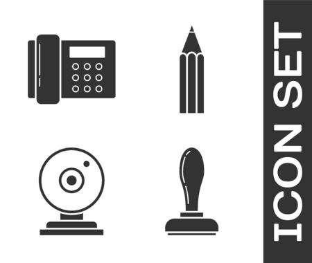 Set Stamp, Telephone, Web camera and Pencil icon. Vectorのイラスト素材