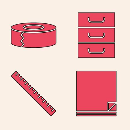 Set File document, Scotch, Drawer with documents and Ruler icon. Vectorのイラスト素材