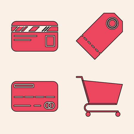 Set Shopping cart, Credit card, Blank label template price tag and Credit card icon. Vectorのイラスト素材