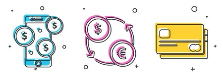 Set Smartphone with dollar symbol, Money exchange and Credit card icon. Vectorのイラスト素材