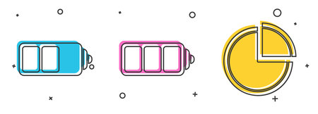 Set Battery charge level indicator, Battery charge level indicator and Pie chart infographic icon....
