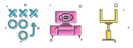 Set Planning strategy concept, American football on tv program and stand and American football goal post icon. Vectorのイラスト素材