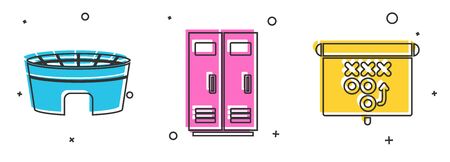 Set Football stadium, Locker or changing room for football, basketball team or workers and Planning strategy concept icon. Vectorのイラスト素材