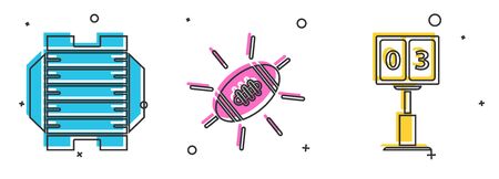 Set American football field, American Football ball and Sport football mechanical scoreboard and result display icon. Vectorのイラスト素材