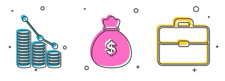 Set Pie chart infographic and coin, Money bag and Briefcase icon. Vectorのイラスト素材