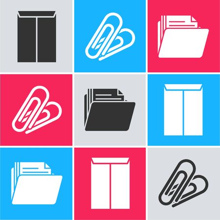 Set Envelope, Paper clip and Document folder icon. Vectorのイラスト素材