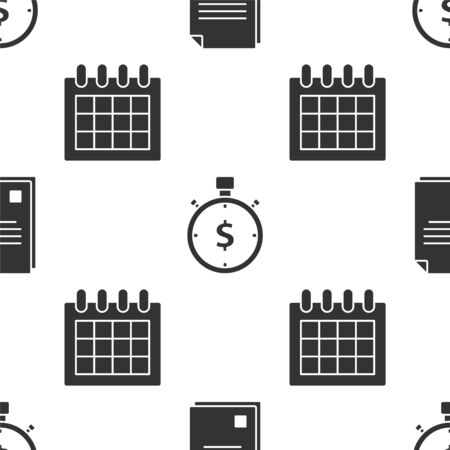 Set File document, Time is money and Calendar on seamless pattern. Vectorのイラスト素材
