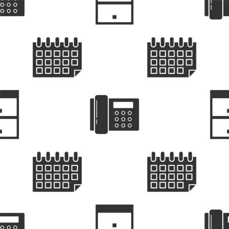 Set Archive papers drawer, Telephone and Calendar on seamless pattern. Vectorのイラスト素材