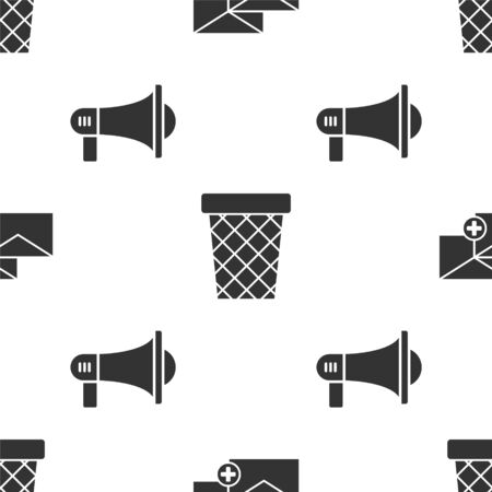 Set Envelope, Trash can and Megaphone on seamless pattern. Vectorのイラスト素材