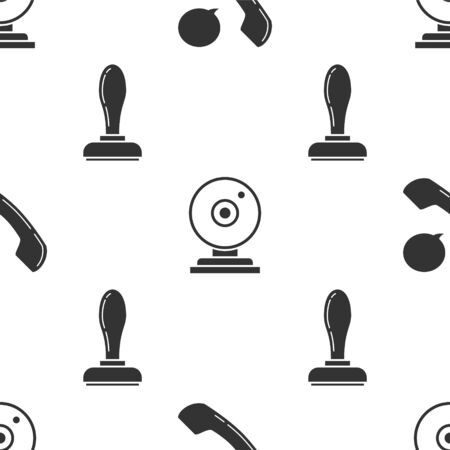 Set Telephone handset and speech bubble chat, Web camera and Stamp on seamless pattern. Vectorのイラスト素材