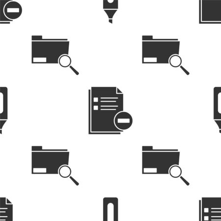 Set Marker pen, Document with minus and Search concept with folder on seamless pattern. Vectorのイラスト素材