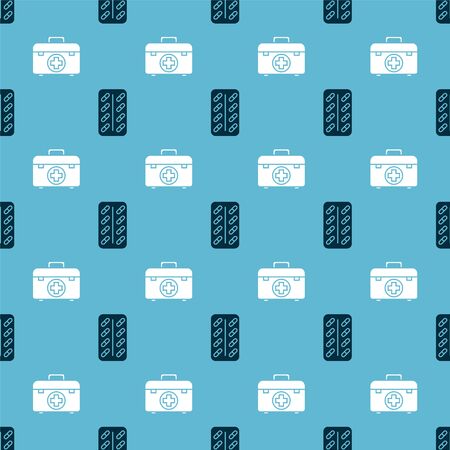 Set Pills in blister pack and First aid kit on seamless pattern. Vectorのイラスト素材