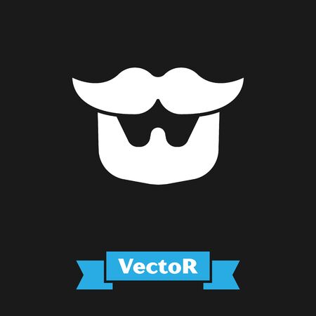 White Mustache and beard icon isolated on black background. Barbershop symbol. Facial hair style. Vector Illustrationのイラスト素材