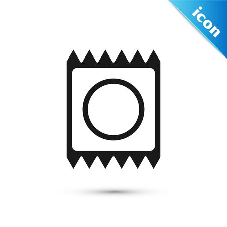 Black Condom in package icon isolated on white background. Safe love symbol. Contraceptive method for male. Vector Illustrationのイラスト素材