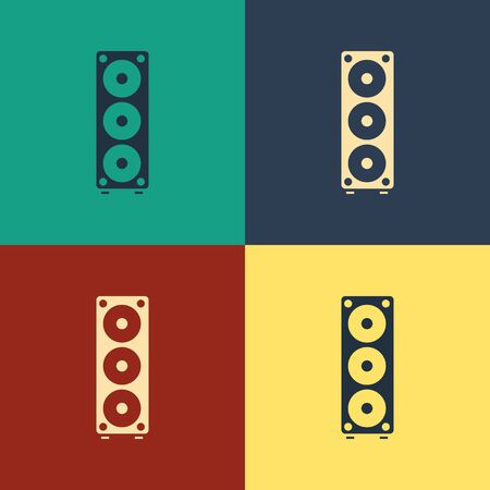 Color Stereo speaker icon isolated on color background. Sound system speakers. Music icon. Musical column speaker bass equipment. Vintage style drawing. Vector Illustrationのイラスト素材