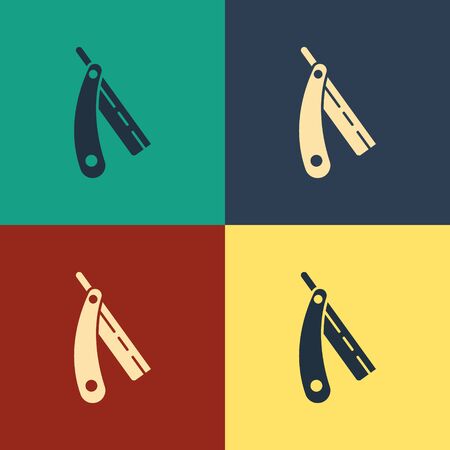 Color Straight razor icon isolated on color background. Barbershop symbol. Vintage style drawing. Vector Illustrationのイラスト素材