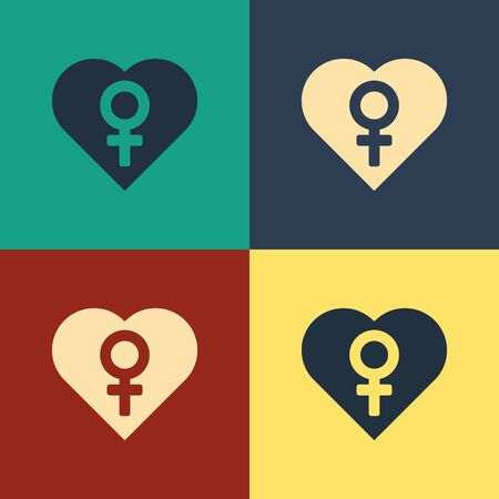 Color Heart with female gender symbol icon isolated on color background. Venus symbol. The symbol for a female organism or woman. Vintage style drawing. Vector Illustrationのイラスト素材
