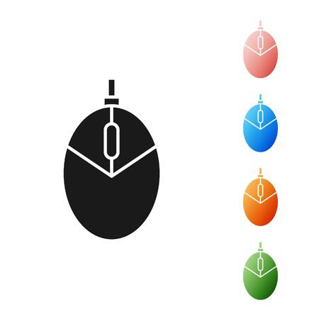 Black Computer mouse gaming icon isolated on white background. Optical with wheel symbol. Set icons colorful. Vector Illustrationのイラスト素材