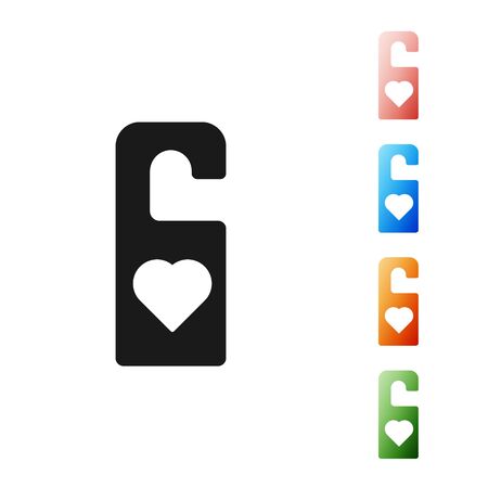 Black Please do not disturb with heart icon isolated on white background. Hotel Door Hanger Tags. Set icons colorful. Vector Illustrationのイラスト素材