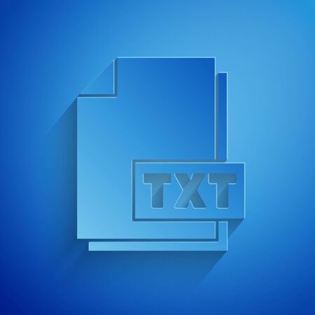 Paper cut TXT file document. Download txt button icon isolated on blue background. Text file extension symbol. Paper art style. Vector Illustrationのイラスト素材