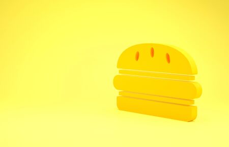Yellow Burger icon isolated on yellow background. Hamburger icon. Cheeseburger sandwich sign. Fast food menu. Minimalism concept. 3d illustration 3D renderの写真素材