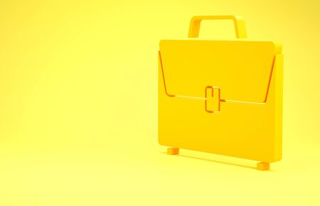 Yellow Briefcase icon isolated on yellow background. Business case sign. Business portfolio. Minimalism concept. 3d illustration 3D renderの写真素材