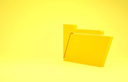 Yellow Document folder icon isolated on yellow background. Accounting binder symbol. Bookkeeping management. Minimalism concept. 3d illustration 3D renderの写真素材