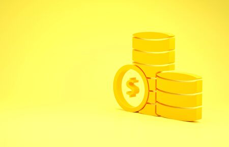 Yellow Coin money with dollar symbol icon isolated on yellow background. Banking currency sign. Cash symbol. Minimalism concept. 3d illustration 3D renderの写真素材