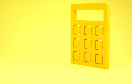 Yellow Calculator icon isolated on yellow background. Accounting symbol. Business calculations mathematics education and finance. Minimalism concept. 3d illustration 3D renderの写真素材