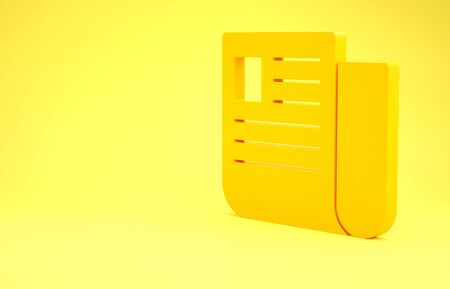Yellow File document icon isolated on yellow background. Checklist icon. Business concept. Minimalism concept. 3d illustration 3D renderの写真素材