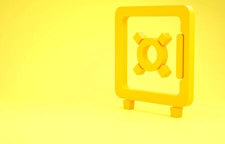 Yellow Safe icon isolated on yellow background. The door safe a bank vault with a combination lock. Reliable Data Protection. Minimalism concept. 3d illustration 3D renderの写真素材